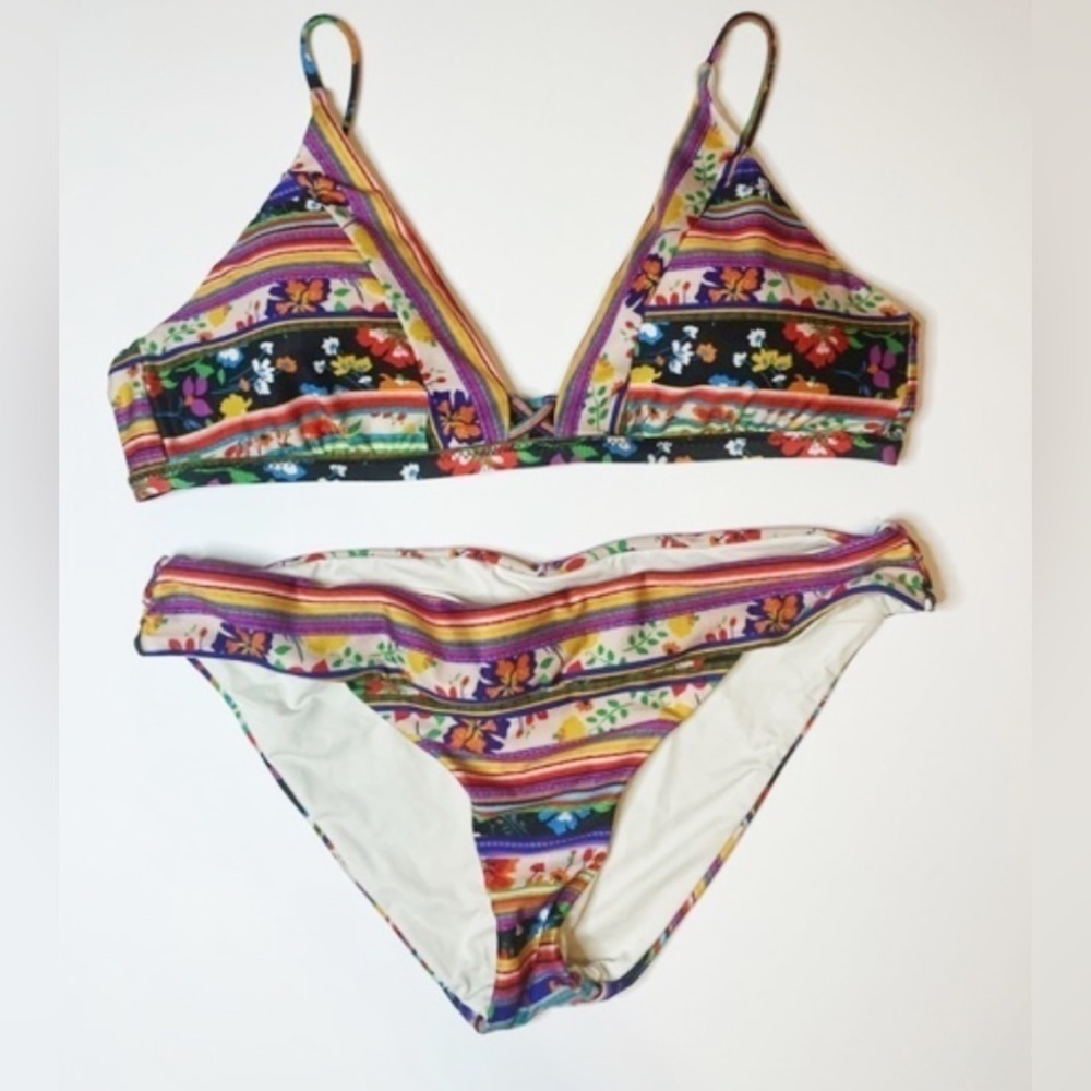 Isabella Rose Black and Red Frida Bondi Floral Boho Bikini Size Large